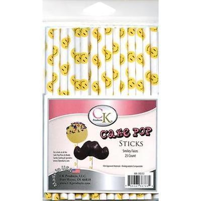 Smiley Face Cake Pop Sticks - 6" - 25 Count