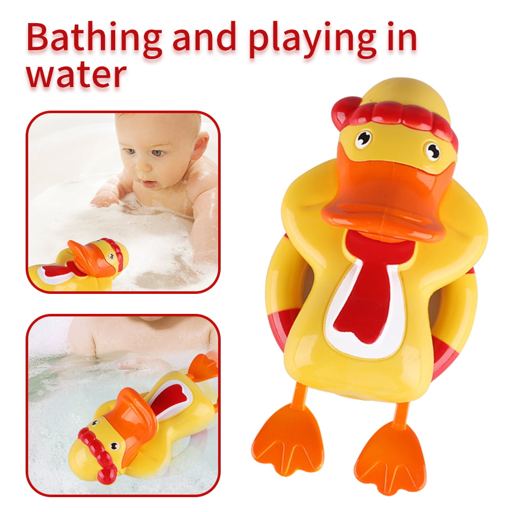 2pcs Wind Up Swimming Yellow Duck Bathtub Bathing Toy for Kids Play Fun 