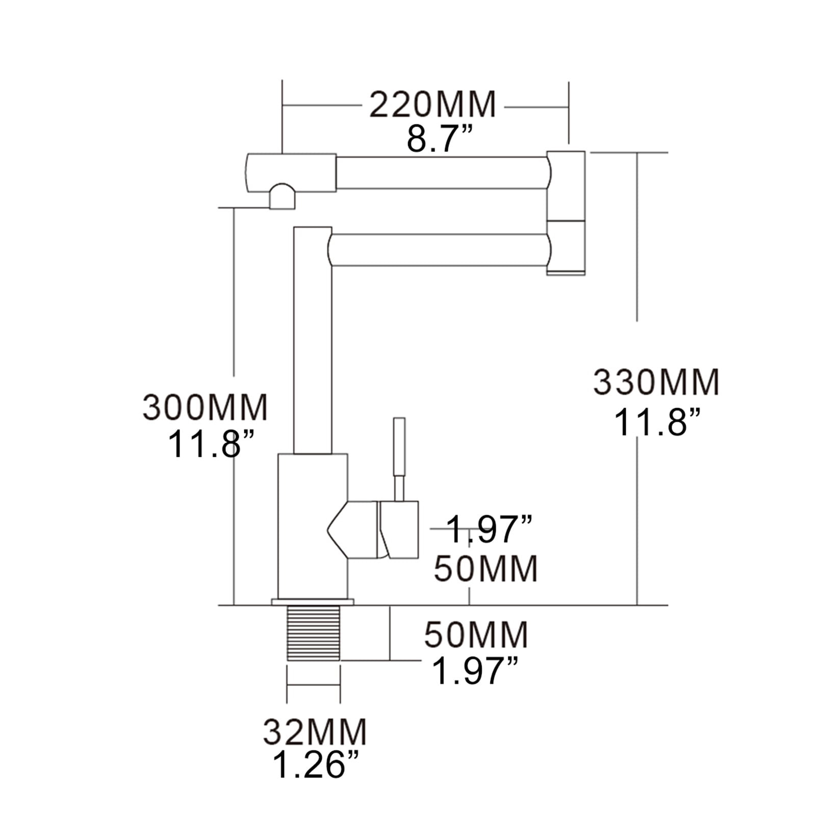 SUS304 Stainless Steel 360 Rotate Folding Extend Single Handle Hot Cold Water Mixer Taps Kitchen Sink Faucet ,Bar Laundry RV Farmhouse