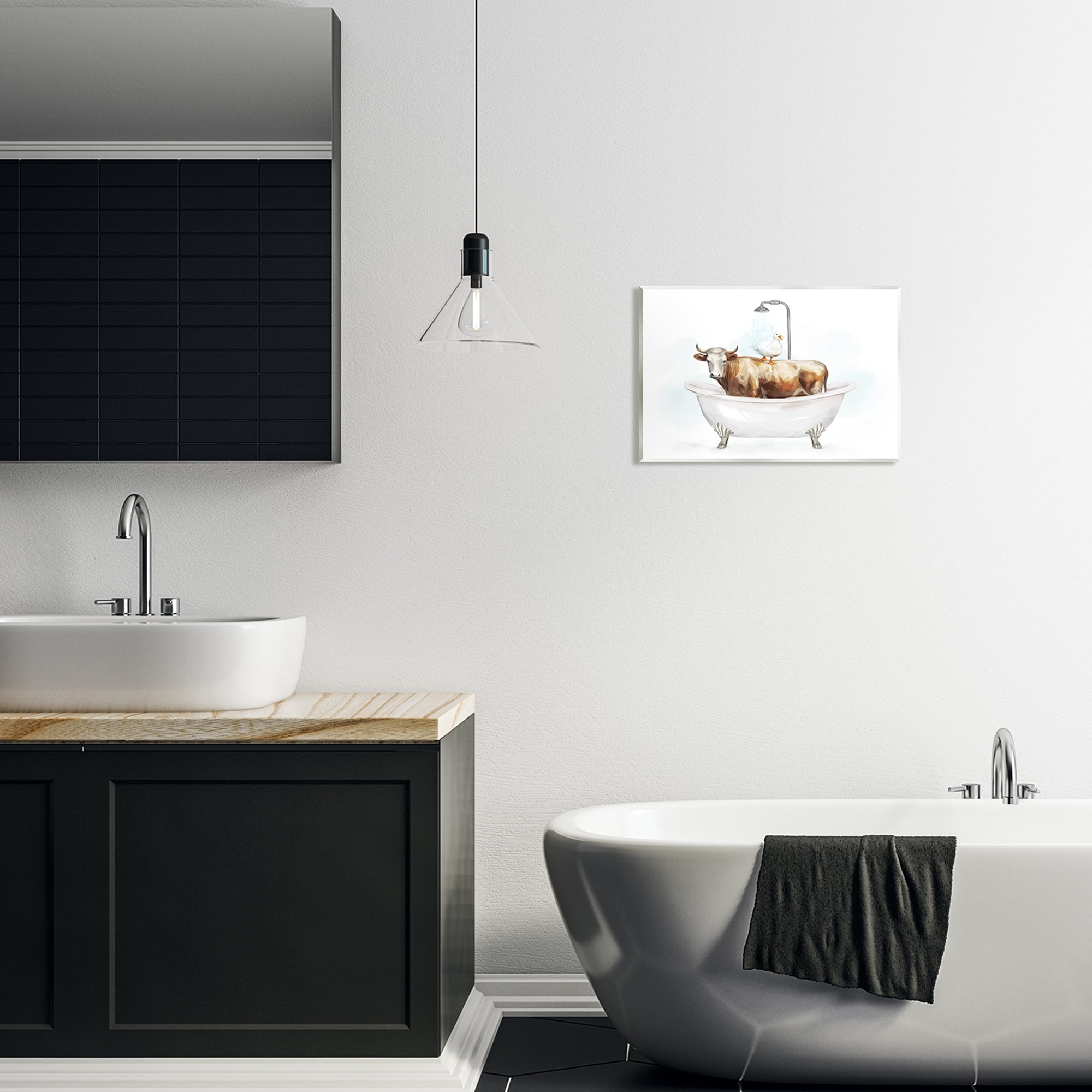 Stupell Industries Duck & Cow in Tub Animals & Insects Painting Unframed Art Print Wall Art, 15 x 10