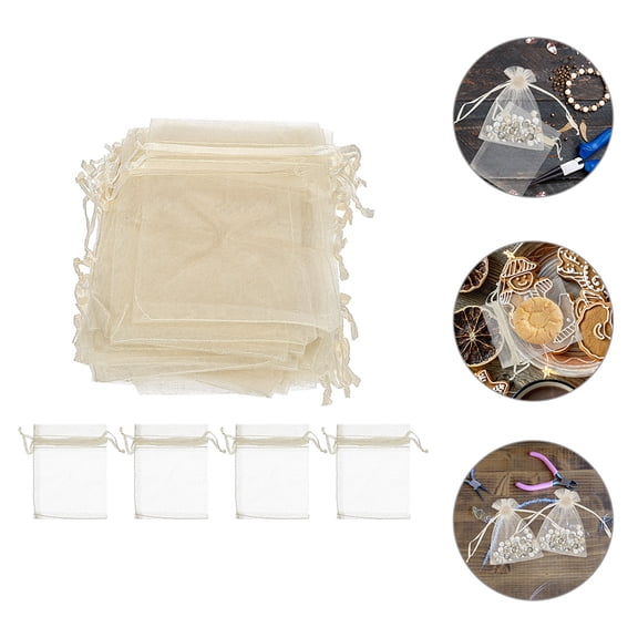 Soimiss 100Pcs Multi-Use Small Beige Mesh Bags for Jewelry Gift Candy and Party Storage