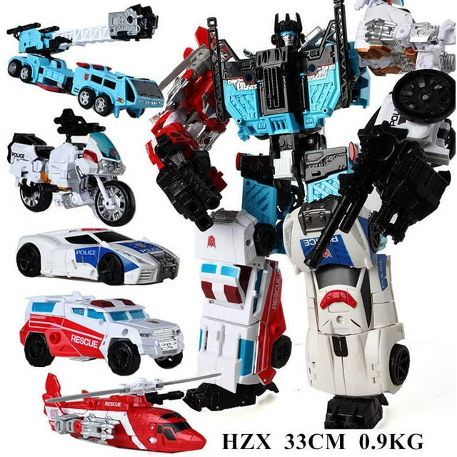 Haizhixing 6 IN 1 Set Transformation Toys Boy Devastator Action Figure Robot Engineering Vehicle Car Aircraft Model Kids H903