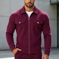 thumbnail image 2 of FRSASU Men's Waffle Knit Zip‑Up Jacket Lapel Collar Casual Coat with Gold‑Tone Button Chest Pockets Wine, 2 of 7