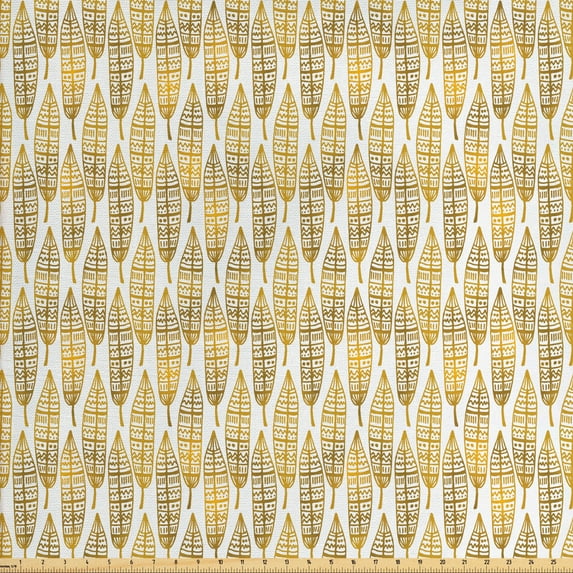 Feather Sofa Upholstery Fabric by the Yard, Detailed Inspired Boho Art Print, Decorative Fabric for DIY and Home Accents, Amber Marigold and White by Ambesonne