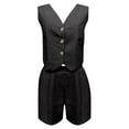 thumbnail image 4 of RMGVDSD Women's Linen Set Summer Casual Commuting Vest And Shorts Set V Neck Vest Shorts Work Suit Sets Women Shorts Sets Beachwear, 4 of 5