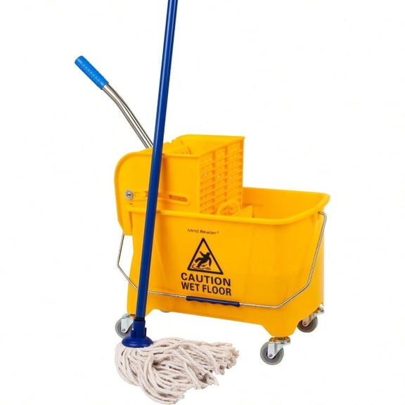 Mop Bucket with Wringer 22 Qt 5.5 Gallon Floor Cleaning Handle Wheels 16.25L x 10.75W x 24.5H Yellow