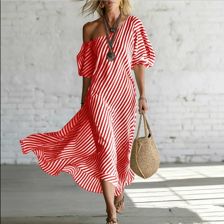 asymmetrical striped maxi dress Lnmiateer Womens Asymmetric One Shoulder Long Soft Thick Stretch Fabric Autumn Winter Photo Shooting Street Casual Dress Taping For STRAPLESS Outfits CT-2026/6/1 Color:Pumpkin The Desigual Maxi Wave