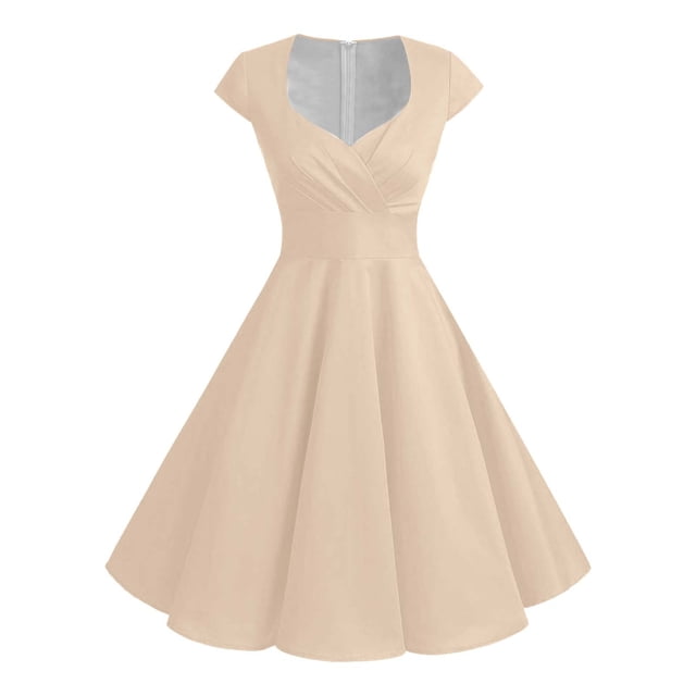 Vestido retro de fiesta liso para mujer: diseño informal de corte A, cintura alta para diversas ocasiones, tallas S-XXL.