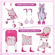 Chuvikid Baby Doll Toy Set, Stroller Bed Highchair ,Convenient Handbag and Travel Storage Bag,Baby Doll Accessories Furniture Set for Girls Boys Gift Aged 3-12