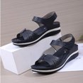 thumbnail image 4 of Womens Wedge Sandals Open Toe Fashion Casual Summer Slide Sandals #110 Dark Blue, 4 of 6