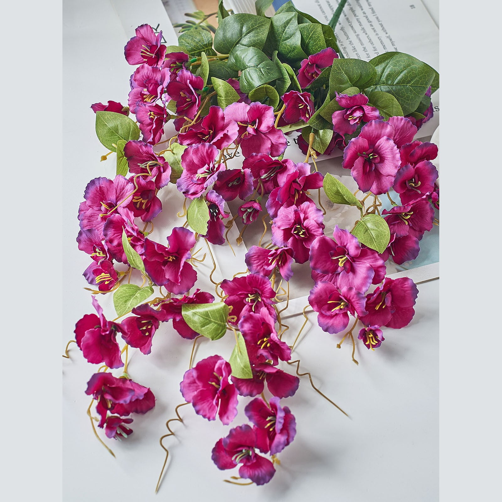 2pcs Artificial Fake Hanging Hibiscus Flowers Plants Baskets for Outdoor Outside Spring Summer Decoration, Faux Silk Hibiscus Long Vines in Planter UV Resistant Realistic Flowers