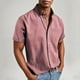 thumbnail image 1 of Blusa y camisa de manga corta con cuello vuelto para hombre, color liso, informal, holgada, con botones y bolsillo, blusa de manga corta con cuello vuelto, blusa de poliéster para hombre, 1 of 5