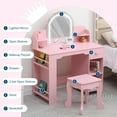 thumbnail image 2 of Kojooin Kids Vanity & Stool Set with Bookshelf, Lighted Drawer & Open Shelves, 2 of 7