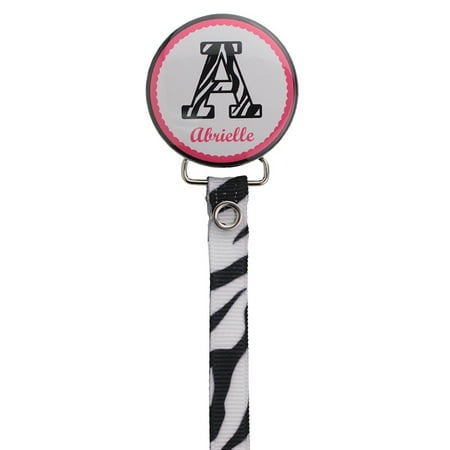 The Initiative Initial with Name Zebra Pacifier Clip with Matching Ribbon