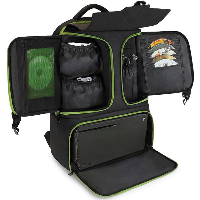 ENHANCE Console Gaming Backpack Compatible with Xbox Series X, Xbox Series S - Storage Compartments for Controllers, Games & Accessories - Headset Storage, Cable Organizers & Zippered Mesh Pockets