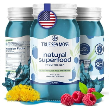 Trueseamoss Wildcrafted Sea Moss Gel with Blue Spirulina/Raspberry ...