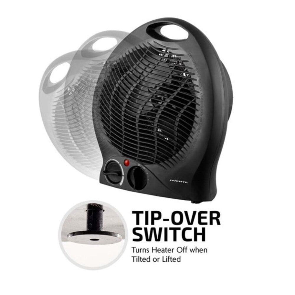 OVENTE Portable Electric Heater w/Thermostat Control, Indicator Light & Safety Switch, Space Saving Heat Perfect for Indoor, Home, Bedroom Dorm Office Black, HE24B