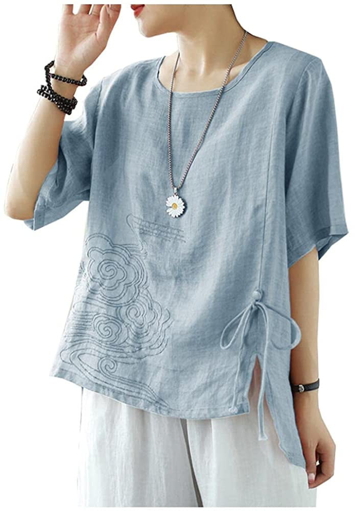 Women's Linen Tops Shirts Summer Hi Low 