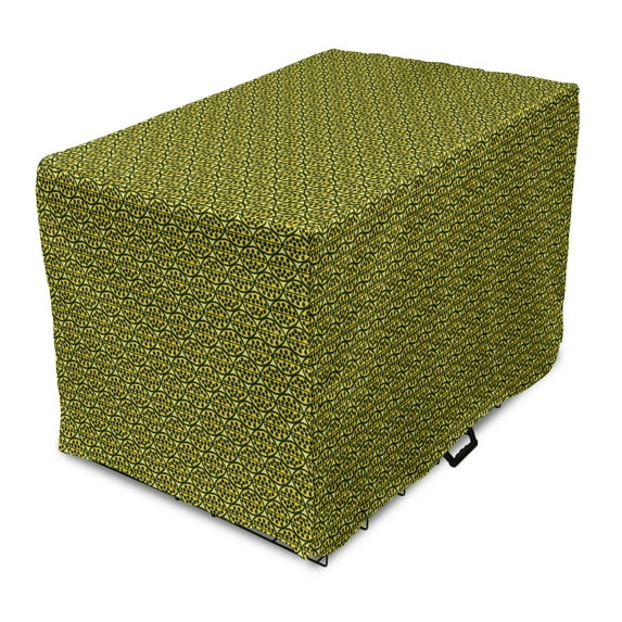 Abstract Art Dog Crate Cover, Exotic Style Fruits Shaped Foliage Tropical Bohemian Effect Graphics, Easy to Use Pet Kennel Cover Small Dogs Puppies Kittens, 7 Sizes, Mustard and Emerald, by Ambesonne