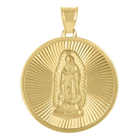 Auriga 10k Yellow Gold Guadalupe Religious Medallion Charm Pendant for Men (L- 51.1mm W-29.2mm)
