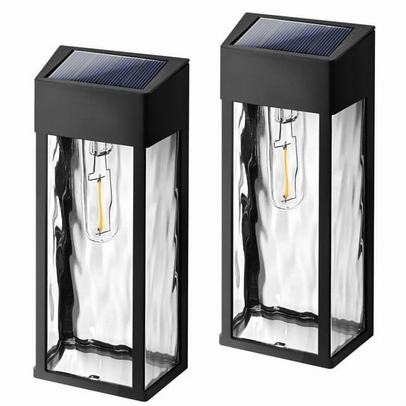 FKHouse 2 Pack Black Solar Outdoor Black Wall Light with LED Bulb, Dusk to Dawn & Waterproof for Patio, Garden