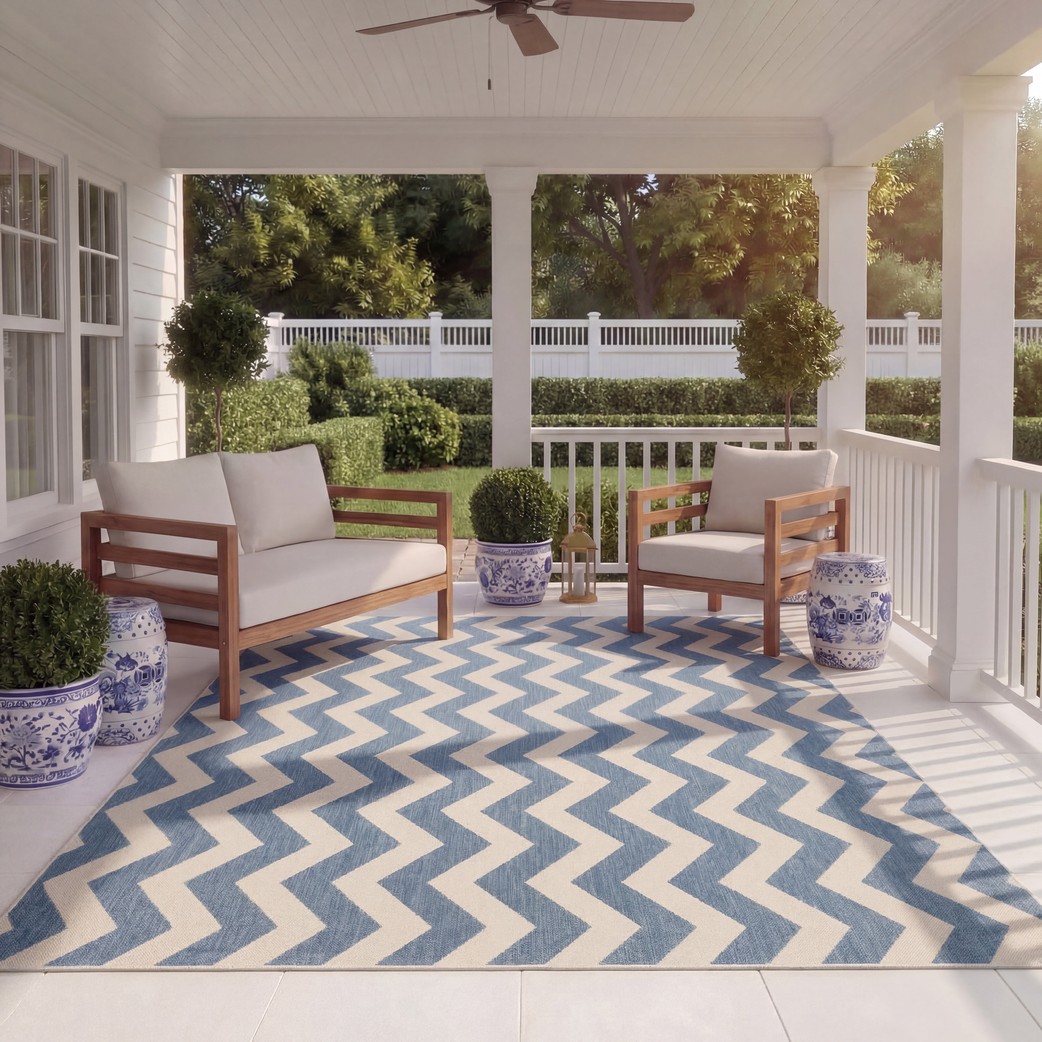 Safavieh Courtyard Ayden Chevron Indoor/Outdoor Area Rug, Blue/Beige, 5'3" x 5'3" Square