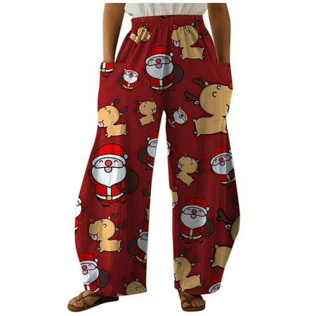 

JDEFEG Womens Pants for Work Business Casual Women Fashion Pant Christmas Print Loose Big Pockets Casual Bottoms Trouser Wide Straight-Leg Loose Casual Pant Scrub Pants Women Polyester Blue Xl