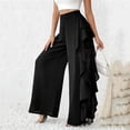 thumbnail image 4 of Ailaofu Women's Solid Wide Leg Dress Trousers, High Waist Ruffle Trim Lace Split Side Casual Bottom, Summer Elegant Pants for Cocktail Party Evening Dating Formal Occasions, 4 of 8
