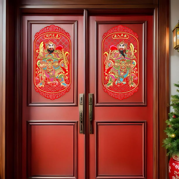 Pegatinas de puerta de año Nuevo Chino, decoración decorativa para puerta de bendición, coplas de puerta de adorno Lunar para suministros de Grande
