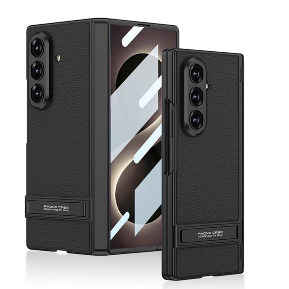ELEHOLD Leather Texture Case for Samsung Galaxy Z Fold8 Ultra, Shockproof Slim Kickstand Cover with Built in Screen Protector, Black