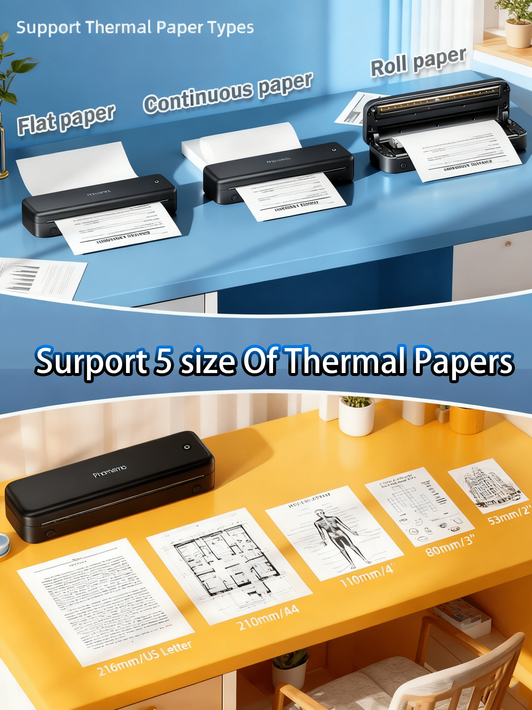 Phomemo Upgraded 300 dpi M834 Portable Printer - 8.5" x 11" & A4 Portable Inkless Printer, Wireless Bluetooth Thermal Travel Printer for Office School Home (Black)
