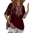 thumbnail image 3 of DYMADE Women Plus Size Ethnic Style Printed Round Neck Short Sleeved T-shirt Top, 3 of 4