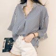 thumbnail image 2 of Gibobby Blusas De Moda Blusa de cuello en V de cuartos con estampado de rayas de camisa de negocios de moda para mujer（Azul marino， XXXXL), 2 of 5