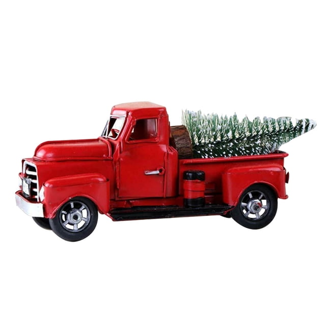 Camión de Metal rojo de Navidad para niños, camión Vintage con rueda móvil, decoración de mesa, Año Nuevo 2022, decoración de Navidad para Kits de decoración para fiestas árbol de navidad rojo Inteprter HA001576-03B