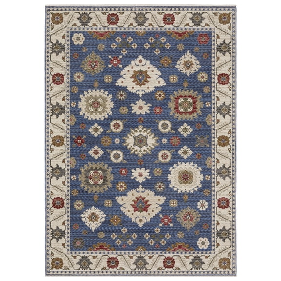 Woven Trends Trendy - HA06Z - Traditional Rug, Bordered Floral Pattern, Stain and Fade Resistant, Living Room, Dining Room, Office, Low Pile Polyester Area Rug in Blue - 6' x 9'