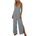 thumbnail image 5 of LEBONYARD Pink Jumpsuit,Women's V-Neck Jumpsuit with Adjustable Straps Side Slits and Pockets Gray M, 5 of 7