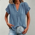 thumbnail image 2 of NMMUED Linen Tops for Women Summer Ruffle Top Short Sleeve Womens Summer Gauze Tops 2026 Vacation Beach Outfits Trendy V Neck Summer Clothes for Women Navy L, 2 of 7