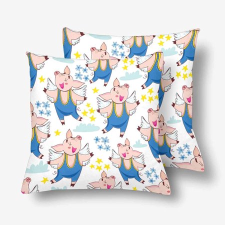 Gckg Cute Flying Pig Throw Pillow Covers 18x18 Inches Set Of 2