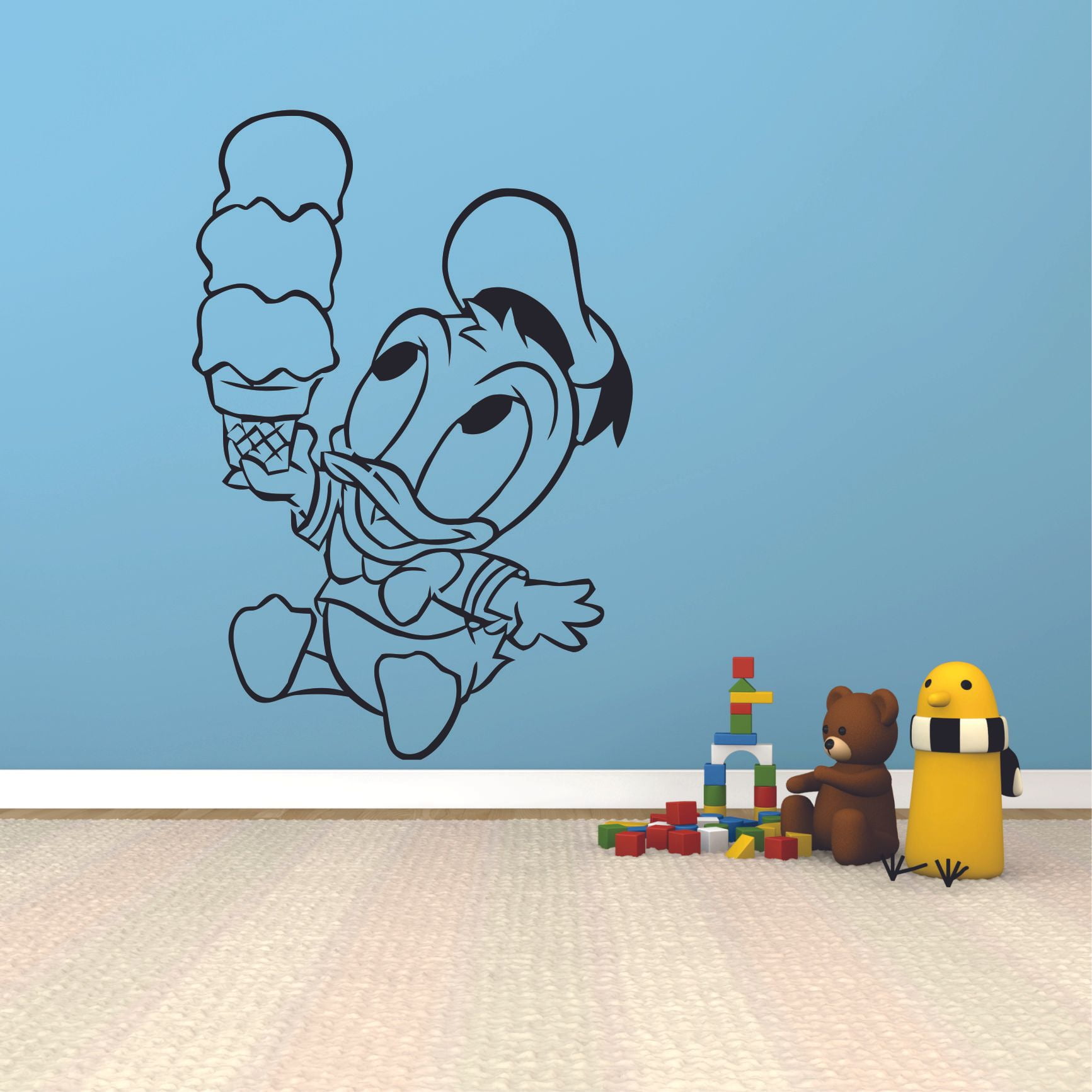 Cute Baby Donald Duck Ice Cream Disney Mickey Cartoon Wall Sticker Art Decal For Girls Boys Room Bedroom Nursery Kindergarten House Fun Home Decor Stickers Wall Art Vinyl Decoration Size 10x8 Inch