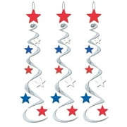 Star Whirls 30" Silver With Red, White, Blue Stars - 6 Pack (3 Per Package)