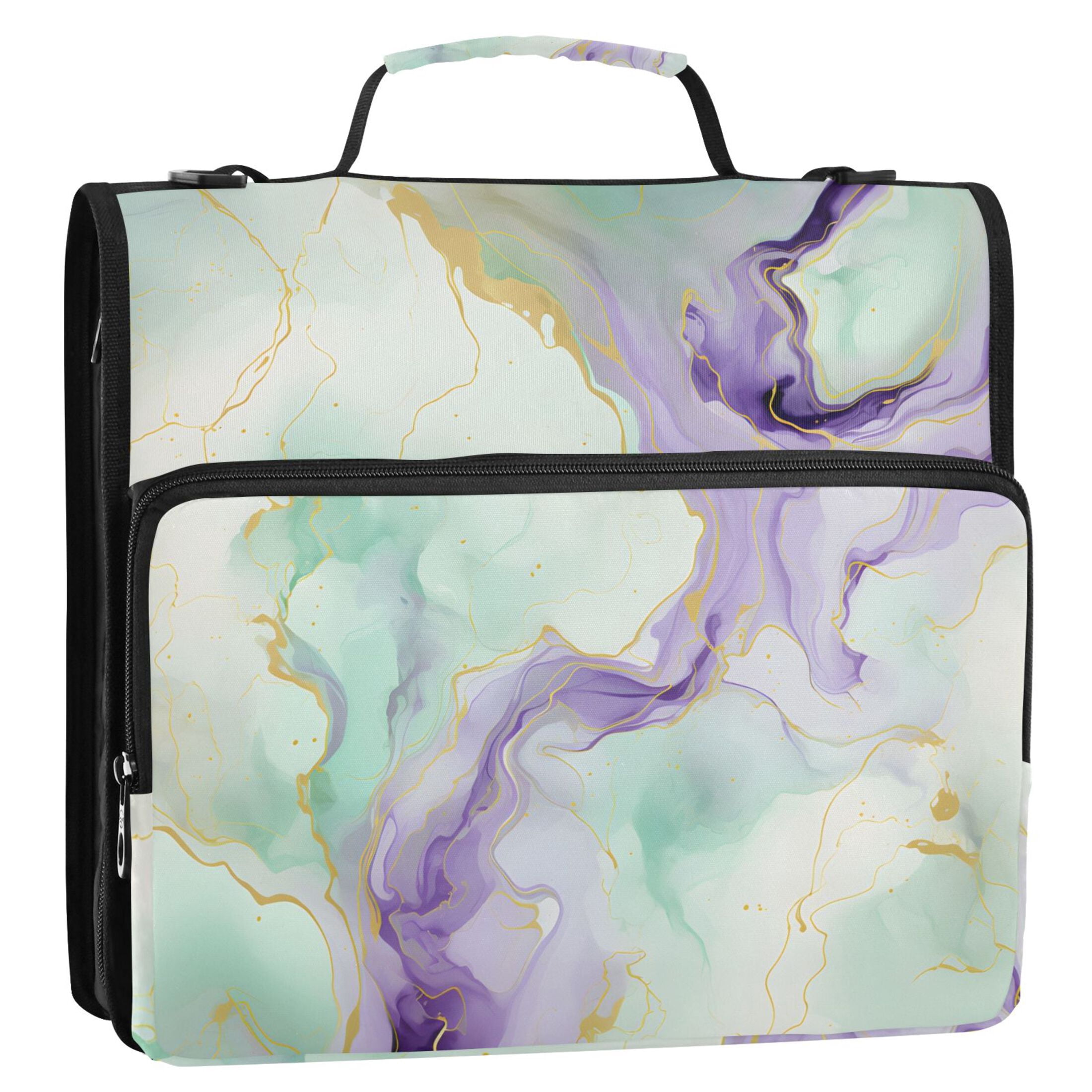 ALAZA Zipper Binder Green with Purple Marble 3 Ring Trapper Keeper File Folder Organizer Bag