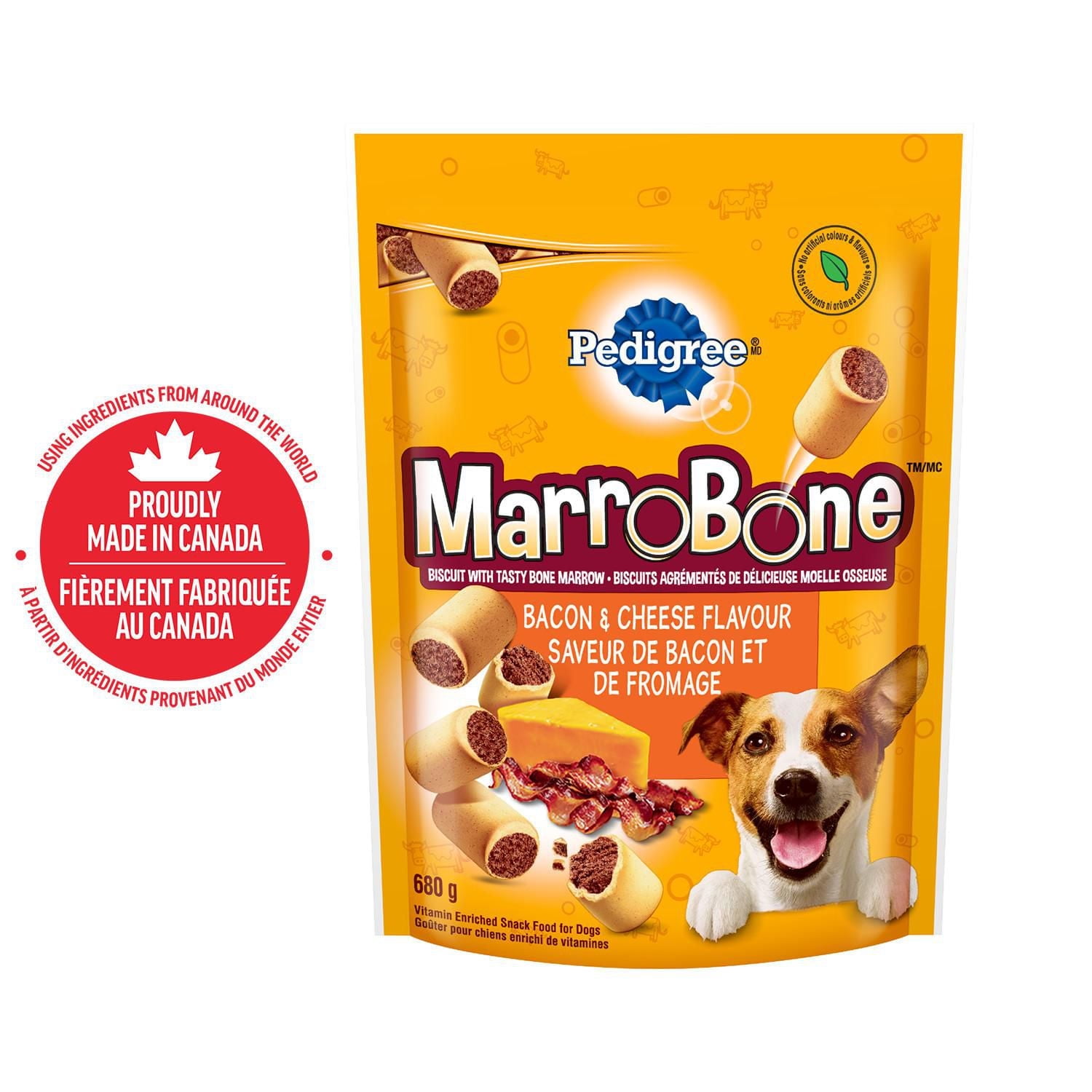 PEDIGREE Marrobone Adult Dog Treats – Bacon & Cheese Flavour with Real Bone Marrow - Vitamins Enriched, 680g Pouch