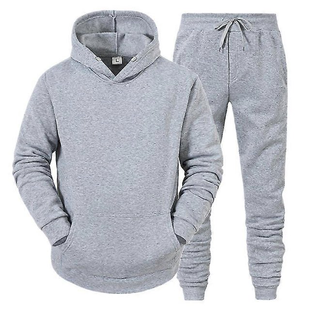 2Pcs/Set Long Sleeve Elastic Waist Mid-rise Thickened Sportswear Set Men Winter Solid Color Pockets