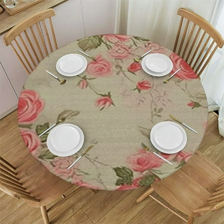 

Sheronv Rose Round Tablecloth Stain Resistant and Washable for Indoor Outdoor Kitchen Dining Wedding Parties - 100% Polyester Fabric - Decorative Farmhouse Picnic Table Cover 31 -35