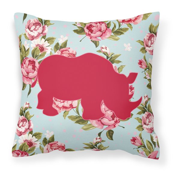 Carolines Treasures Rhinoceros Shabby Chic Roses Square Decorative Outdoor Pillow