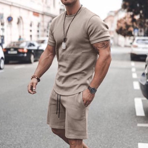 Camisas de verano Kakina CMSX para hombre, liquidación, conjunto de 2 piezas de camiseta informal de manga corta y pantalones cortos deportivos ajustados.