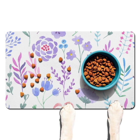 Floral and Leopard Print Dog Food Mat, Waterproof Absorbent Non-Slip Pet Feeding Mat for Dog and Cat Feeding Areas