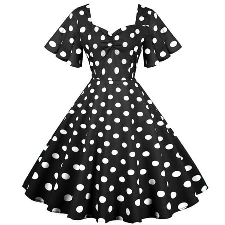 

Inkach Womens Wave Hem Polka Dot Mid-Length Hem Dress