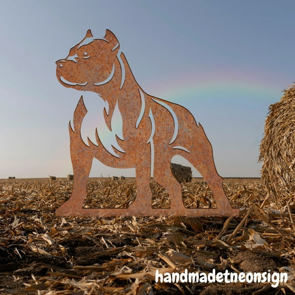 Handmadetneonsign American Pit Bul Dog Rusty Metal Stake, Dog Rusty Memorial Stake, Garden Stake 72180
