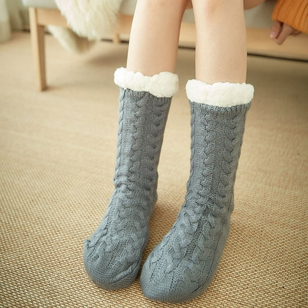 Calcetines de algodón de invierno para mujer, calcetines de suelo gruesos y lisos, calcetines de alfombra, calcetines de mujer